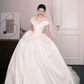 Off Shoulder Satin Ballgown Wedding Dress, Classic Simple Bridal Gown  NV7335