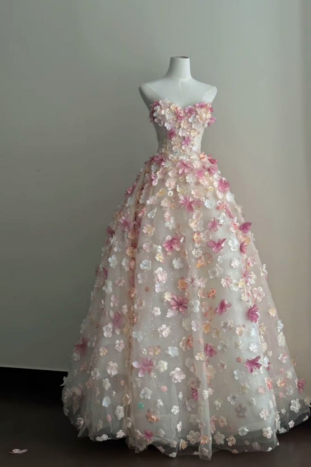 NiceVestidos--Pink Sweet Floral Elegant Tulle Long Prom Wedding Dress NV5872