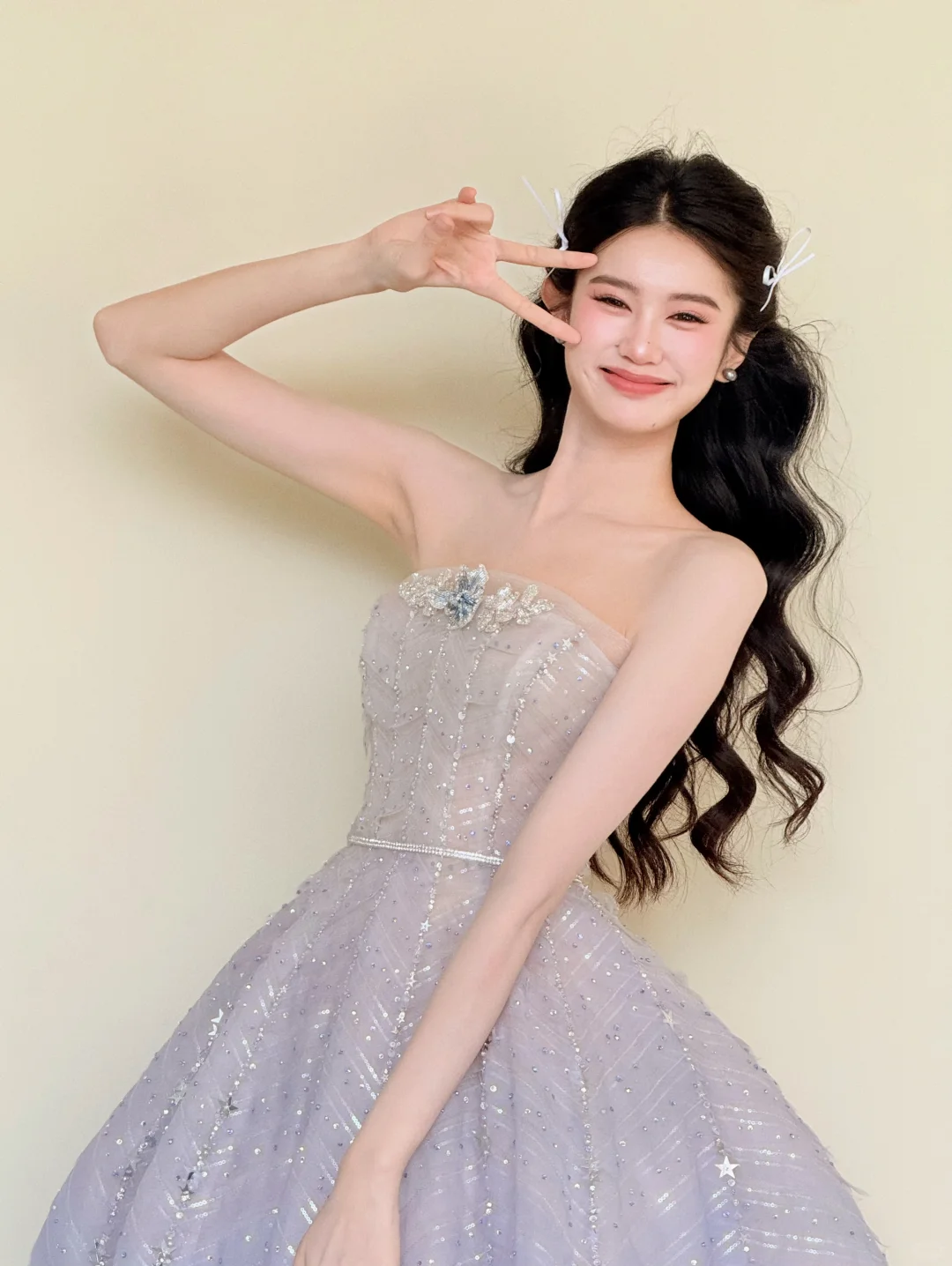 Strapless Lavender Ombre Sequin Tulle Prom Dress, Beaded Ball Gown Evening Dress  NV7418
