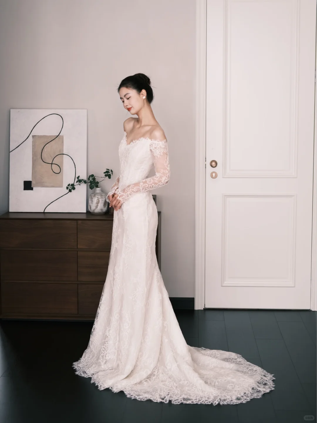 Off The Shoulder Long Sleeve Lace Mermaid Wedding Dress Bridal Gown  NV7218
