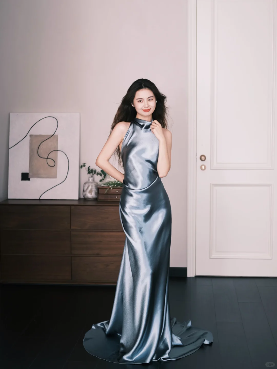 Halter Satin Mermaid Prom Dress, High Neck Evening Gown  NV7340