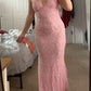 NiceVestidos--Pink Fashion Elegant Floral Long Graduation Dress NV5850