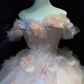 Off Shoulder Blush Pink Prom Dress 3D Floral Corset Layered Tulle Princess Ball Gown  NV7054