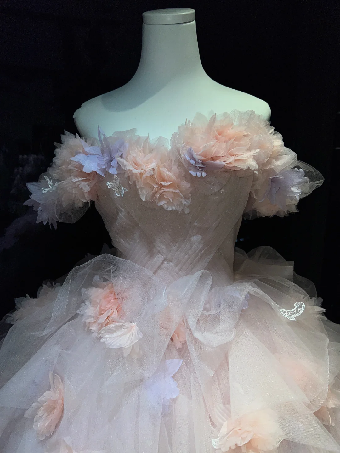 Blush 3D Floral Tulle Long Evening Gown Off The Shoulder Puffy Ball Gown Prom Dress  NV7064