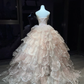 Light Pink Layered Petal Tulle Long Evening Gown Strapless 3D Floral Puffy Ball Gown Prom Dress  NV7079