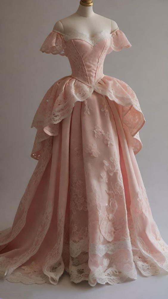 Pink gorgeous sweetheart neckline elegant sweet long exquisite lace ball gown evening dress nv3353