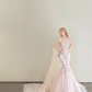 Light Pink Strapless Mermaid Prom Gown Beaded Sequin 3D Petal Tulle Cape  NV7179