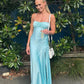 Blue simple elegant spaghetti straps long side slits slim fit ball gown evening dress party dress nv1640