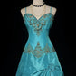 Blue Sweetheart Neck Applique A-Line Spaghetti Straps Satin Beaded Long Ball Gown Evening Dress nv3762