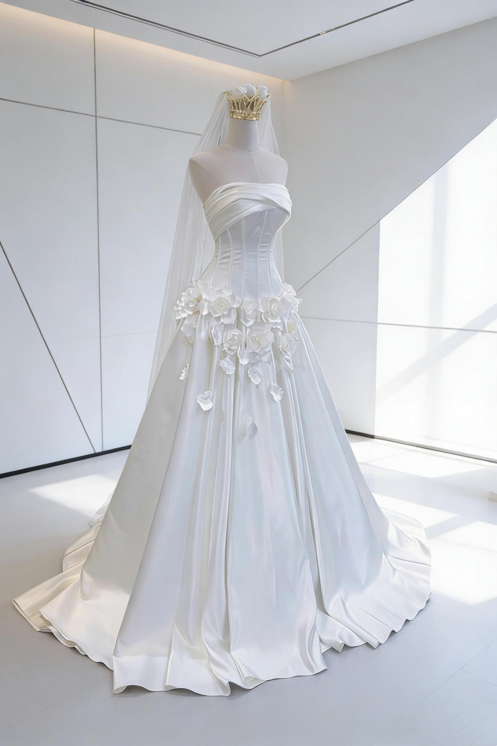 White, Pristine, Long, Forest-Inspired Wedding Dress, Simple And Elegant Bridal Gown. NV6814