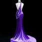 Purple Fashion Elegant Long Satin Floor Length Train Ball Gown Evening Dress Birthday Party Dress Prom Dress nv3946