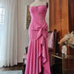 Pink Elegant Fashion Spaghetti Strap Long Sexy Satin Ball Gown Evening Dress Party Dress nv3554
