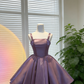 Lavender Satin Lace-Up Puff Dress - Gentle Style Birthday Party Gown NV6790