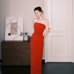 Strapless Pleated Mermaid Evening Gown Red Fitted Wedding Reception Dress  NV7255