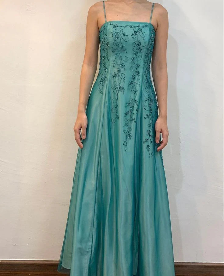 Green Charming Fashion Exquisite Beading Long Elegant Tulle Satin Ball Gown Evening Gown Party Dress nv3975