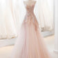 Pink Sweet Sparkling Off-the-shoulder Beaded Long Elegant Tulle Formal Prom Dress Evening Gown nv3475