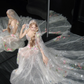Strapless 3D Floral Mermaid Prom Dress, Beaded Tulle Cape Evening Gown  NV7106