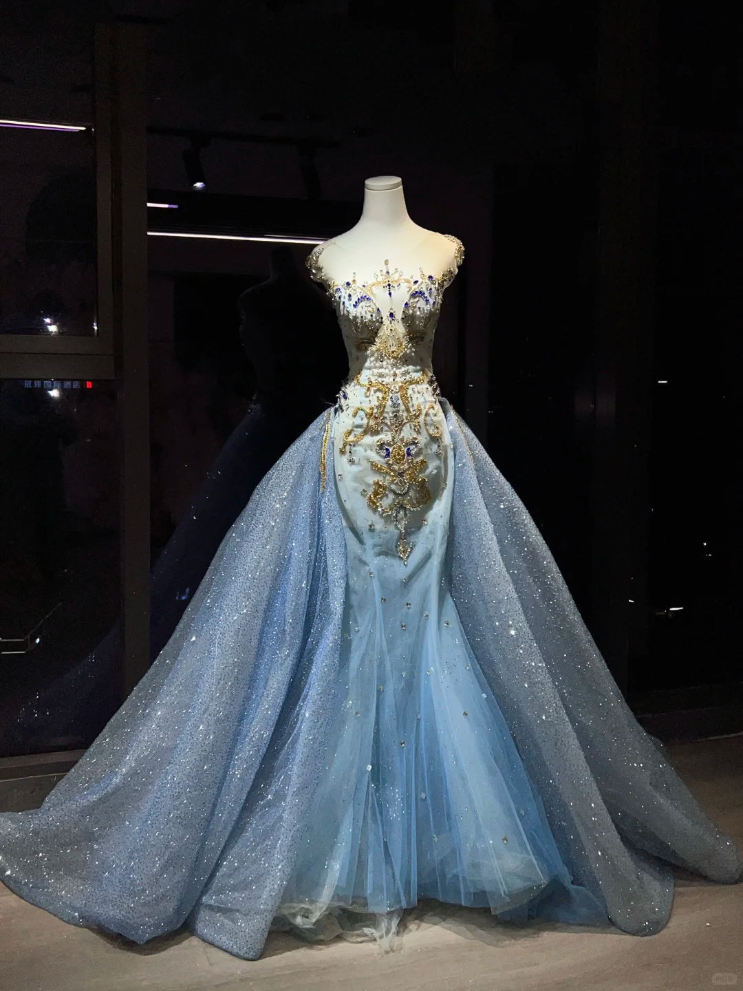 Light Blue Detachable Overskirt Rhinestone Mermaid Evening Gown  NV7092