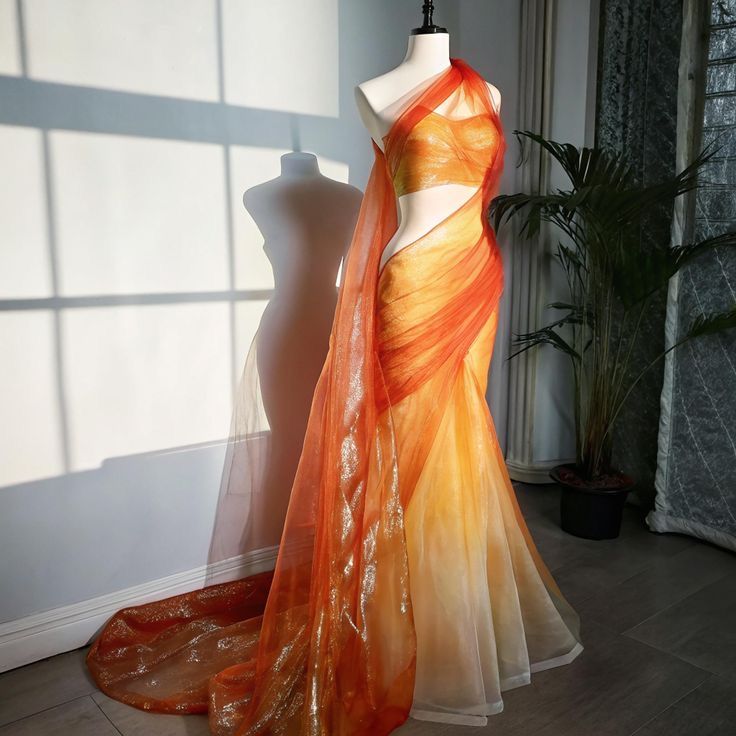 Robe de soirée longue en tulle orange, robe de fée NV6678