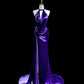 Purple Fashion Elegant Long Satin Floor Length Train Ball Gown Evening Dress Birthday Party Dress Prom Dress nv3946