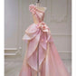 Pink Pretty Fashion Elegant Exquisite Beaded Flower Fairy Off-the-shoulder Satin Long Tulle Floor-length Ball Gown Sequined Evening Dress nv3821
