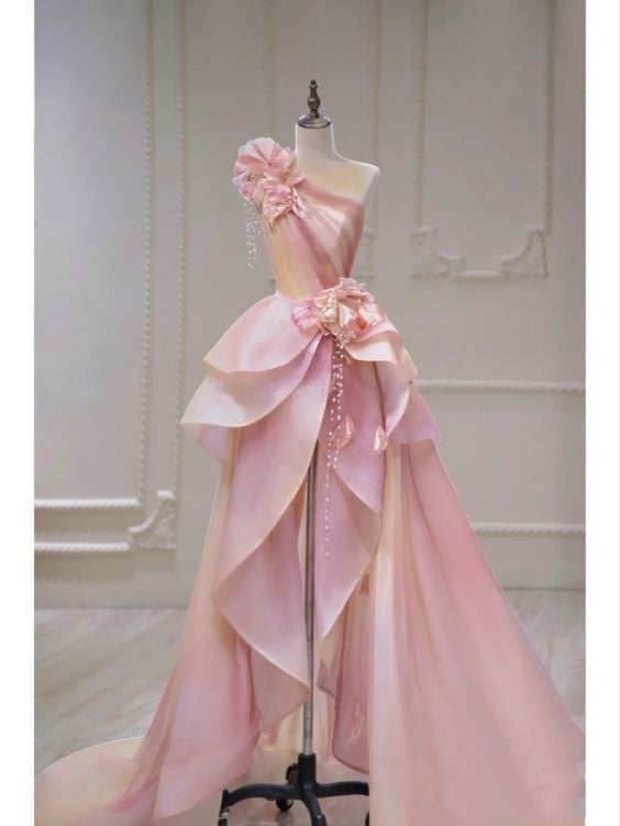 Pink Pretty Fashion Elegant Exquisite Beaded Flower Fairy Off-the-shoulder Satin Long Tulle Floor-length Ball Gown Sequined Evening Dress nv3821