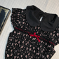 Black Floral Short Homecoming Dress Peter Pan Collar Flutter Sleeve Lace Hem Vintage Cocktail Gown  NV6927