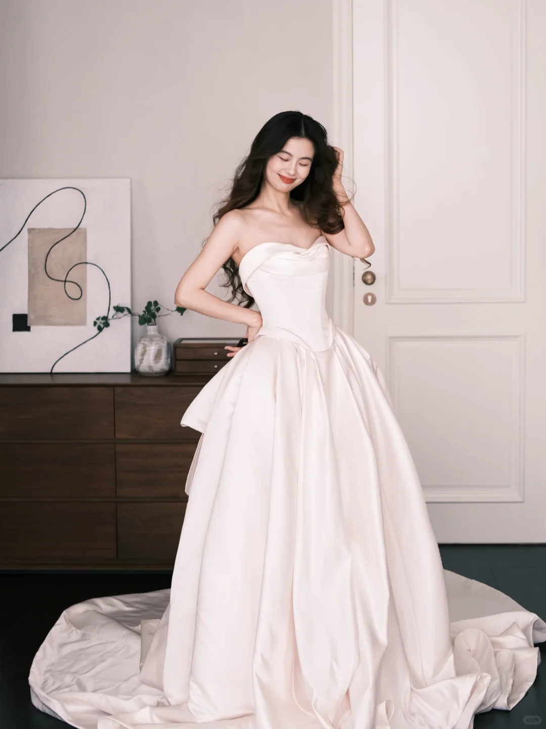 Light Blush Pink Strapless Satin Ball Gown Wedding Dress Bridal Gown  NV7223