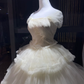 Off Shoulder Ivory Tiered Cake Tulle Ball Gown, Princess Wedding Bridal Dress  NV7103