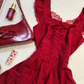 Burgundy Short Homecoming Dress Square Neck Ruffle Strap Lace Bow Tiered Vintage Cocktail Gown  NV6925