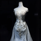 Off Shoulder Light Ice Blue Mermaid Evening Gown Beaded Lace Appliques Long Train Wedding Dress  NV7060