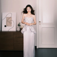 Strapless Silver Butterfly Beaded Evening Gown, Tweed & Satin Formal Prom Dress  NV7297
