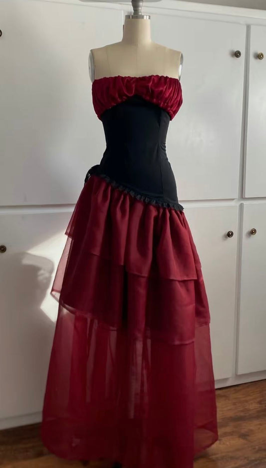 NiceVestidos-_Red and black tulle dress NV6037