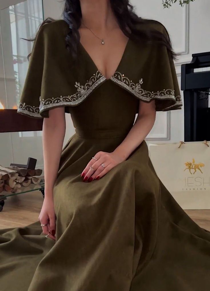 White/Green/Black simple elegant cape style embroidered long Prom Dress evening dress party dress nv2421