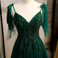 A-Line Off Shoulder Tulle Lace Dark green Long Prom Dress Long Evening Dress nv1648