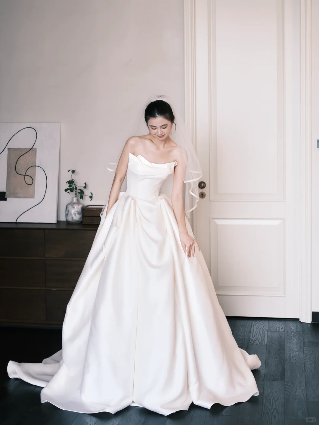 Strapless Cowl Satin Ballgown Wedding Dress with Pockets  NV7387