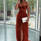 Rust Red Long Sweetheart High Low Layered Gown Tulle Ruffle Lace Ball Gown Evening Dress nv1752