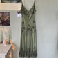 Green Vintage Fashion Spaghetti Straps Exquisite Beading V Neck Long Elegant Ball Gown Evening Dress Party Dress nv3552