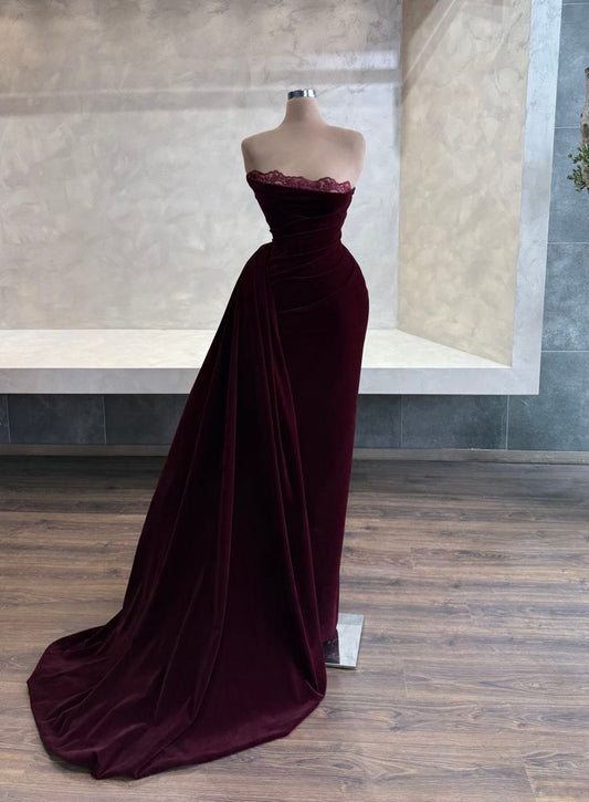 Robe de bal longue en velours violet raisin et violet foncé NiceVestidos NV6150