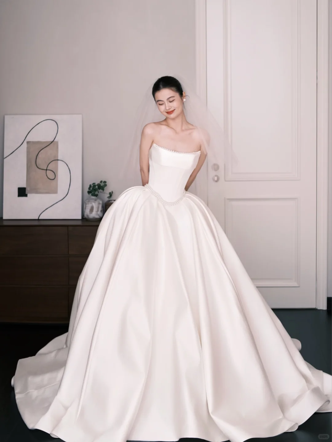 Strapless Pearl Trim Satin Ballgown Wedding Dress Bridal Gown  NV7268