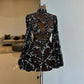 Black gorgeous fashion unique shiny sequins short long sleeve see-through ball gown evening dress party dress nv3232