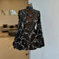 Black gorgeous fashion unique shiny sequins short long sleeve see-through ball gown evening dress party dress nv3232