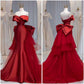 Red stylish elegant off-shoulder long satin ball gown evening dress party dress nv3590