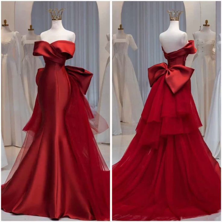 Red stylish elegant off-shoulder long satin ball gown evening dress party dress nv3590