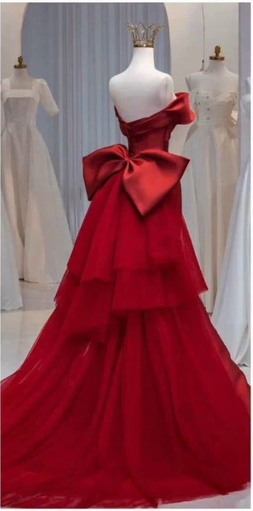 Red stylish elegant off-shoulder long satin ball gown evening dress party dress nv3590