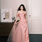 Off Shoulder Dusty Pink Satin Tulle Formal Prom Gown  NV7302