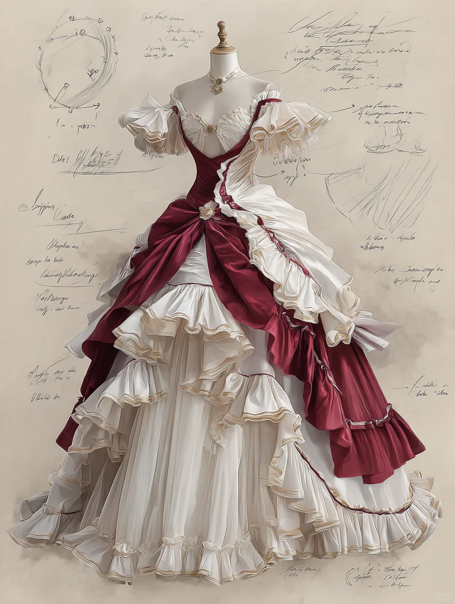 Burgundy Ivory Rococo Victorian Off Shoulder Corset Ball Gown with Large Bow  NV7408