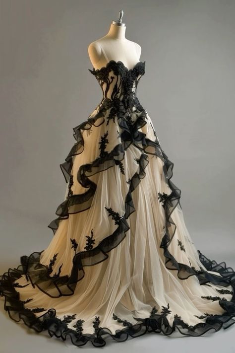 Robe de bal NiceVestidos - Noir-Nude - Dentelle à panneaux, tulle, sans bretelles, longue traîne, sans manches, NV6186