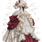 Rococo Victorian Off Shoulder Tiered Ruffle Ball Gown, Ivory Burgundy Prom Dress  NV7403