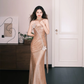 Strapless Champagne Glitter Mermaid Prom Dress with 3D Beaded Flowers  NV7341